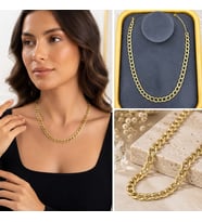 Premium Parlak ve Şık Gold Renk Kalın Zincir 316L Çelik Kadın Kolye (45cm)