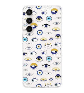 PrintiFy Samsung Galaxy S23 Fe ile Uyumlu Nazar Boncuğu 2  Kamera Korumalı Şeffaf Silikon Kılıf
