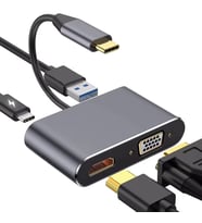 4'ü 1 Arada USB-C Hub Dönüştürücü - Type-C to HDMI ve VGA Görüntü Aktarıcı - Projeksiyon ve TV Uyumlu (Siyah)