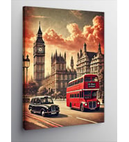 Kanvas Tablo Londra, Big Ben Ve Kırmızı Otobüs