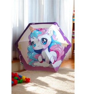 Renkli Unicorn Desenli 6 Fiber Telli Rüzgarlı Havada Güvenli Şemsiye