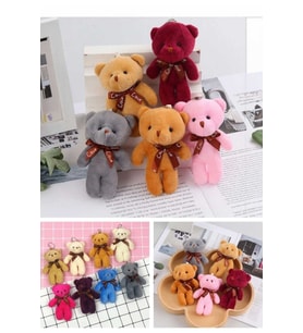 Çanta Süsü Aksesuarı Anahtarlık 6 Adet Peluş Ayıcık Set Mini Yumoş Karışık Renk Çanta Süsü 11 cm