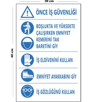 Metal Önce İş Güvenliği 30 cm x 40 cm A3 Büyüklüğünde Uyarı Levhası Yönlendirme Tabelası