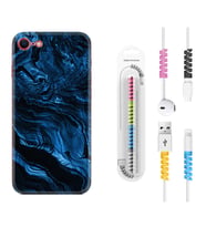 Apple iPhone 5 6 7 8 Plus Se XR Kılıf Kablo Koruma Spiral Silikon Blue MArble 1379