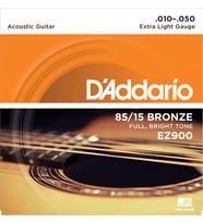 D'Addario EZ900 85/15 Bronze Akustik Gitar Tel Seti - 10-50 Extra Light (Profesyonel)  Parlak ve Sıcak Ton Dengesi, Yumuşak Çalım Hissiyatı ve Dayanıklı Amerikan Çelik Çekirdek