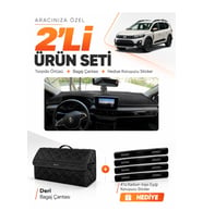 DACİA JOGGER EKRANLI (2022-2026) Uyumlu Torpido Örtüsü + Deri Bagaj Çantası + Sticker Seti - Siyah