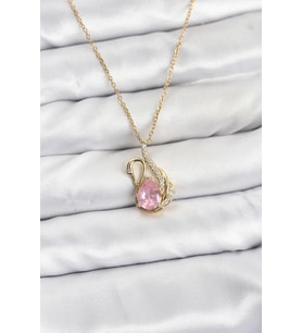 316L Çelik Zincir Gold Renk Pembe Kuğu Model Zirkon Taşlı Kadın Kolye 5886 - SSSSSS2601-4351