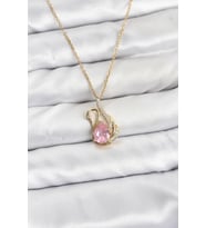 316L Çelik Zincir Gold Renk Pembe Kuğu Model Zirkon Taşlı Kadın Kolye 5886 - SSSSSS2601-4351
