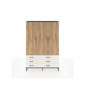 Arges Dolap 5 Raflı 6 Çekmeceli Tek Askılı 132x30x195 Antrasit-Çam/Aytaşı