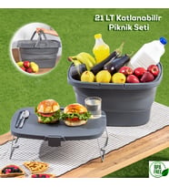 Porsima 07-1304 Katlanır Piknik Sepeti - Silikonlu Katlanabilir Saklama Kutusu - 21 L Antrasit