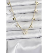 Pirinç Gold Renk Zirkon Taşlı Çiçek Model Kadın Kolye 5886 - SSSSSS8047-9055