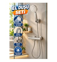 4 Kademeli Krem El Duşu Seti – Spiral Hortum ve Duvar Askılı