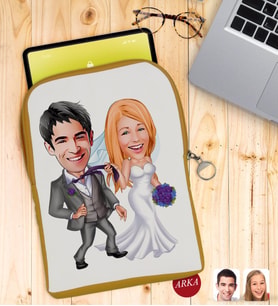 BK Gift Kişiye Özel Evleniyoruz Karikatürlü Taşınabilir Koruyucu Tablet Kılıfı & Organizer Çanta - Sarı-6