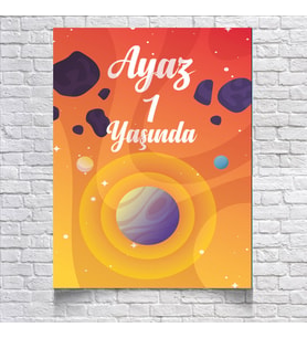 Uzay ve Gezegenler Temalı Doğum Günü Afişi 35X50 cm