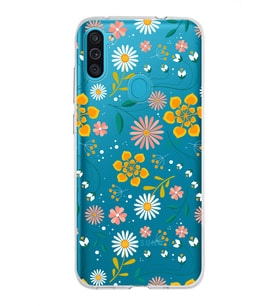 Samsung Galaxy M11 Kapak Çiçek Tasarımlı Şeffaf Silikon Kılıf