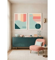 Modern Geometrik Minimalist 2'li Ahşap Çerçeveli Tablo Seti