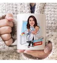 Kişiye Özel Karikatürlü Kadın Çocuk Doktoru Kupa Bardak
