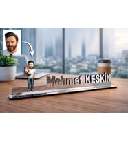 Kişiye Özel Hayvan Sever Erkek Karikatürlü 30 cm Ayna Pleksi Masaüstü İsimlik - Ofis Hediyesi