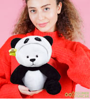70 Cm Kapşonlu Uykumcuk Peluş Ayıcık Panda (MAVİMSİ) (Siyah)