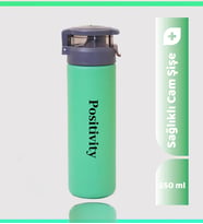 550ML Kilitli Kapak Yeşil Renkli Cam Şişe Matara & Suluk_Positivity