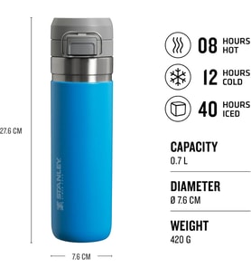 Stanley Go Quick Flip Paslanmaz Çelik Termos, Mavi (Azure), 0.7 Litre (Çok Renkli)