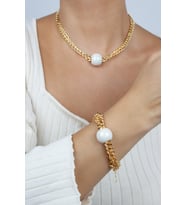 Sedef Küre Detay Gold Kolye Bleklik Set
