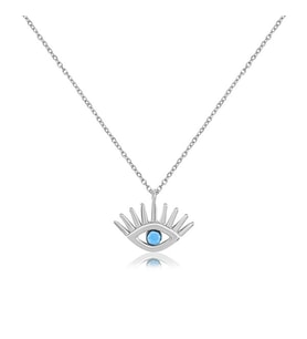 EMILIANO JEWELLERY Turkuaz Taşlı Göz Figürlü Gümüş Rengi Kaplama Gümüş Kolye