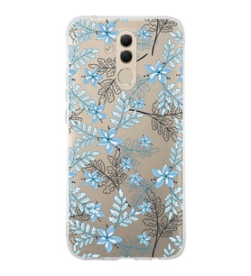 Huawei Mate 20 Lite Uyumlu Kapak Floral Mavi Tasarımlı Şeffaf Silikon Kılıf