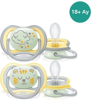 Avent Ultra Air Gece Emzik, 18 Ay+, 2'li Paket, Karanlıkta Parlayan, Ortodontik Silikon, Geniş Hava Delikli, Mikrodalga Sterilize Edilebilir, BPA İçermez, SCF376/01
