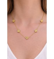 Gold Renk Minimal Yonca Desenli Çelik Kolye (Sarı)