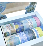 Art Vintage Washi Tape Bant Yapışkanlı Maskeleme Kağıdı Desenli Bant 12'li - Mavi Van Gogh Tabloları