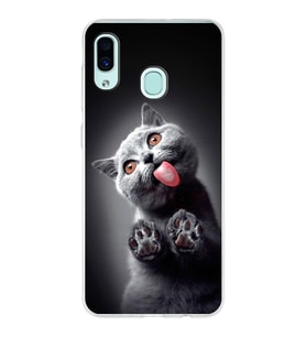 PrintiFy Samsung Galaxy A30 ile Uyumlu 1mm Slim Fit Kedi 2 050c Baskılı Şeffaf  Kılıf