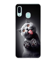 PrintiFy Samsung Galaxy A30 ile Uyumlu 1mm Slim Fit Kedi 2 050c Baskılı Şeffaf  Kılıf