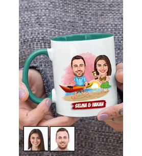 Sevgiliye Hediye Yaz Temalı Karikatürlü Yeşil Kupa Bardak