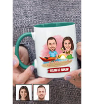 Sevgiliye Hediye Yaz Temalı Karikatürlü Yeşil Kupa Bardak