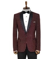 Nokta Desenli Slim Fit Bordo Erkek Smokin Ceket - Wessi
