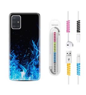 Samsung a71 A72 A73 A7 A9 2018 C7 C9 Kılıf Kablo Koruma Spiral Silikon Blue Fire 1678