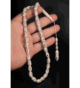 Orjinal Gümüş Mine İşlemeli Büyük Boy Deve Kemiği Tesbih (Parlak Beyaz)