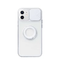 Ally iPhone 12 6.1inç Kılıf Sürgülü Kamera Lens Korumalı Yüzük Standlı Silikon Kılıf-(5775) — Renk: Beyaz