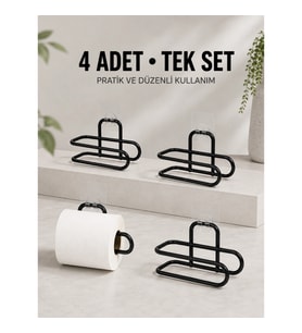 Mey İthalat® Duvara Yapışkanlı WC Kağıtlık Siyah Metal 4 Adet Tuvalet Kağıdı Rulo Askısı