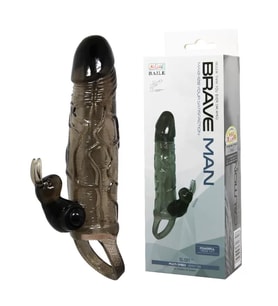 BRAVE MAN Uzatmalı Klitoris ve G-Spot Uyarıcı Titreşimli 2 in 1 Silikon Penis Kılıfı