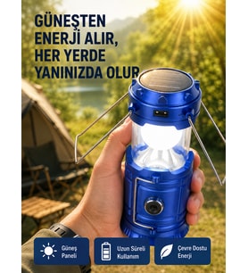 Lexroo Şarj Edilebilir Güneş Enerjili Kızaklı Kamp Feneri