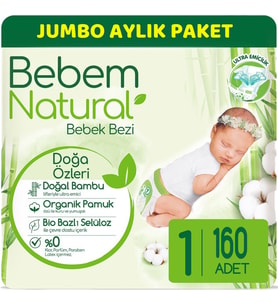 Bebem Bebek Bezi Natural Jumbo Aylık Pk Beden:1 (2-5Kg) Yenidoğan 160 Adet