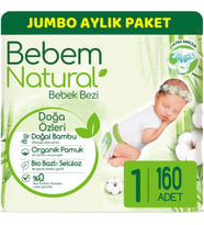 Bebem Bebek Bezi Natural Jumbo Aylık Pk Beden:1 (2-5Kg) Yenidoğan 160 Adet