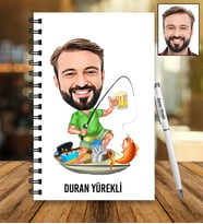 Kişiye Özel Balıkçı Tasarımlı Karikatür Ahşap Defter Ve Kalem Seti 39