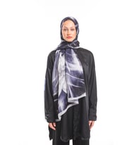 Geometrik Çiçekli Desen Pavia Seri Şal Eşarp Askısı İle Birlikte 90x200 Lacivert