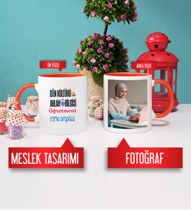 Din Kültürü Öğretmenine Hediye Din Kültürü Öğretmeni Kupa Bardak Turuncu Fotoğraflı