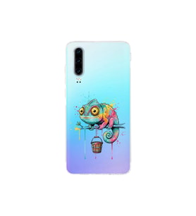 Huawei P30 ile Uyumlu Splash Bukalemun Tasarımlı Şeffaf Silikon Kılıf