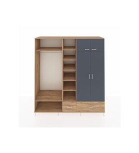 Kronos Dolap 12 Raflı 2 Çekmeceli 2 Askılı 220x59x243 Çam-Antrasit/Çam