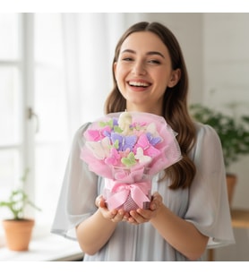 Premium El Emeği Kadın Büstlü Renkli Kelebekler Mum Buketi